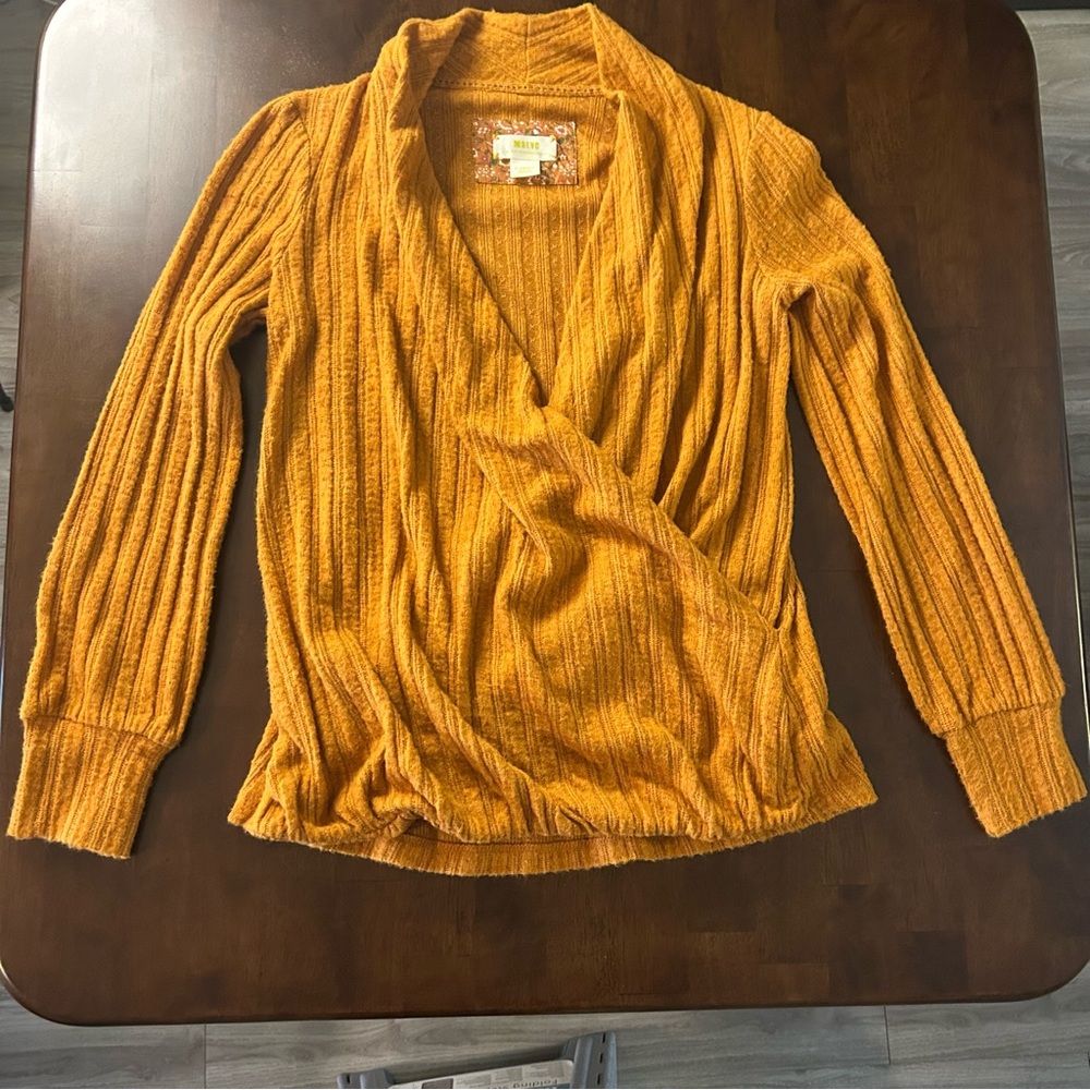 Anthropologie Maeve Rafela Hacci Surplice Faux Wrap Top Sweater Size XS - Picture 2 of 16
